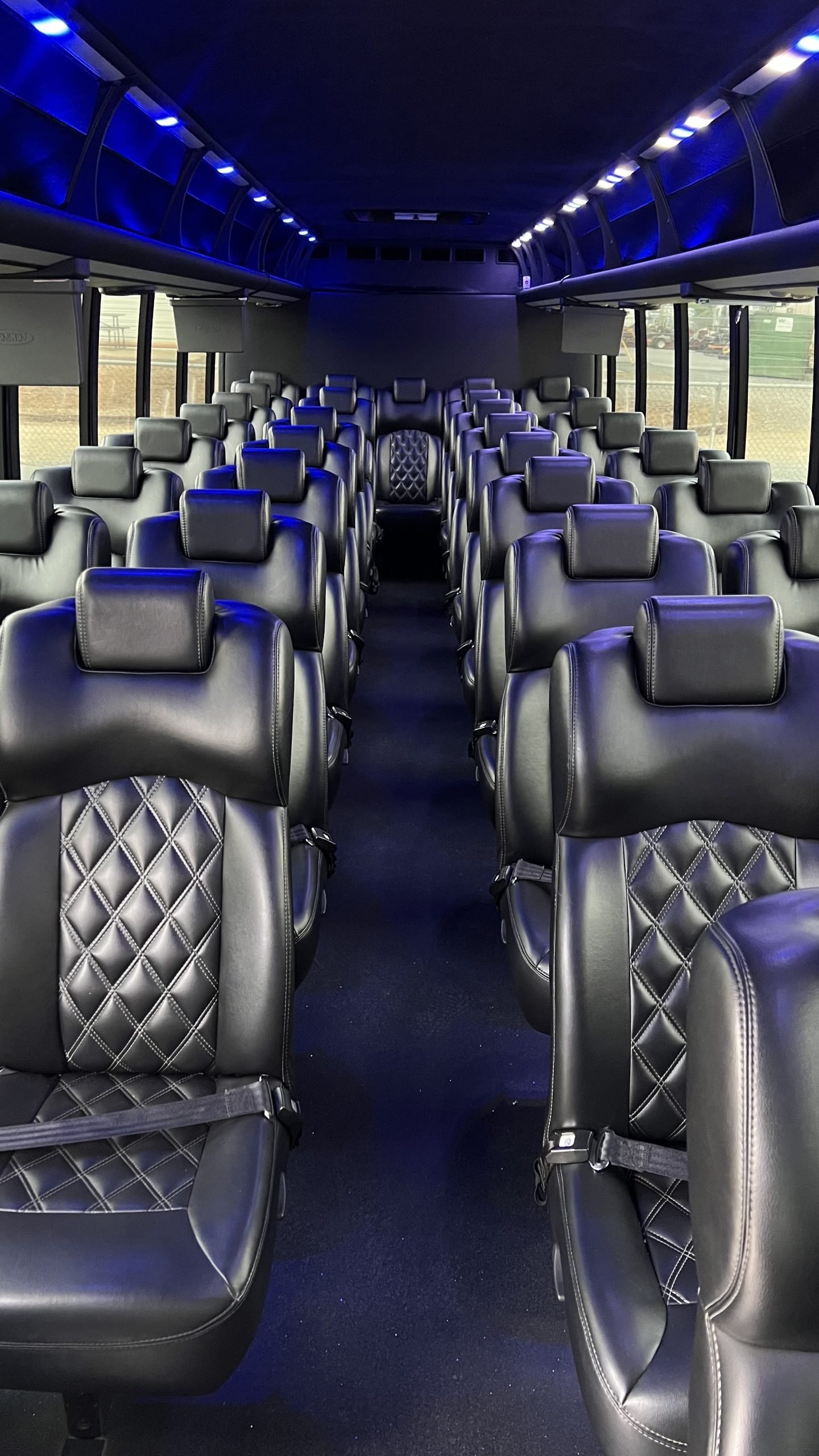 Executive Mini-Bus interior with quilted leather seating — Ballantyne Limousine, Charlotte NC