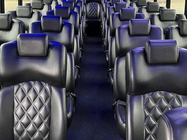 Executive Mini-Bus interior with quilted leather seating — Ballantyne Limousine, Charlotte NC